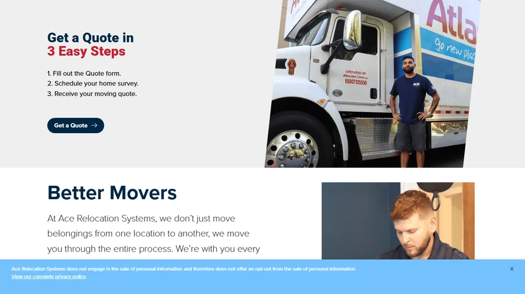 Ace Relocation Systems website homepage
