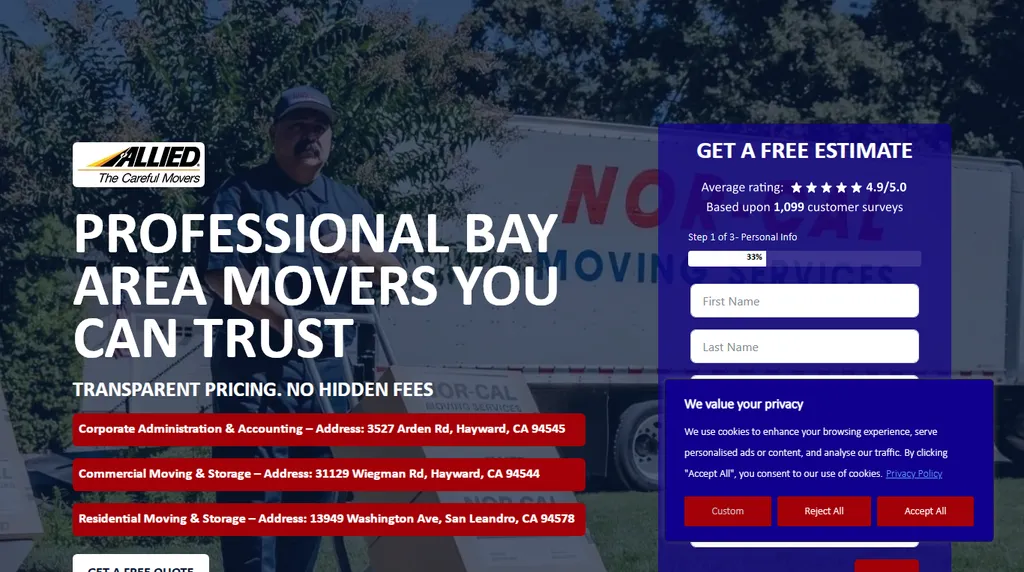 NOR-CAL Moving Services website homepage