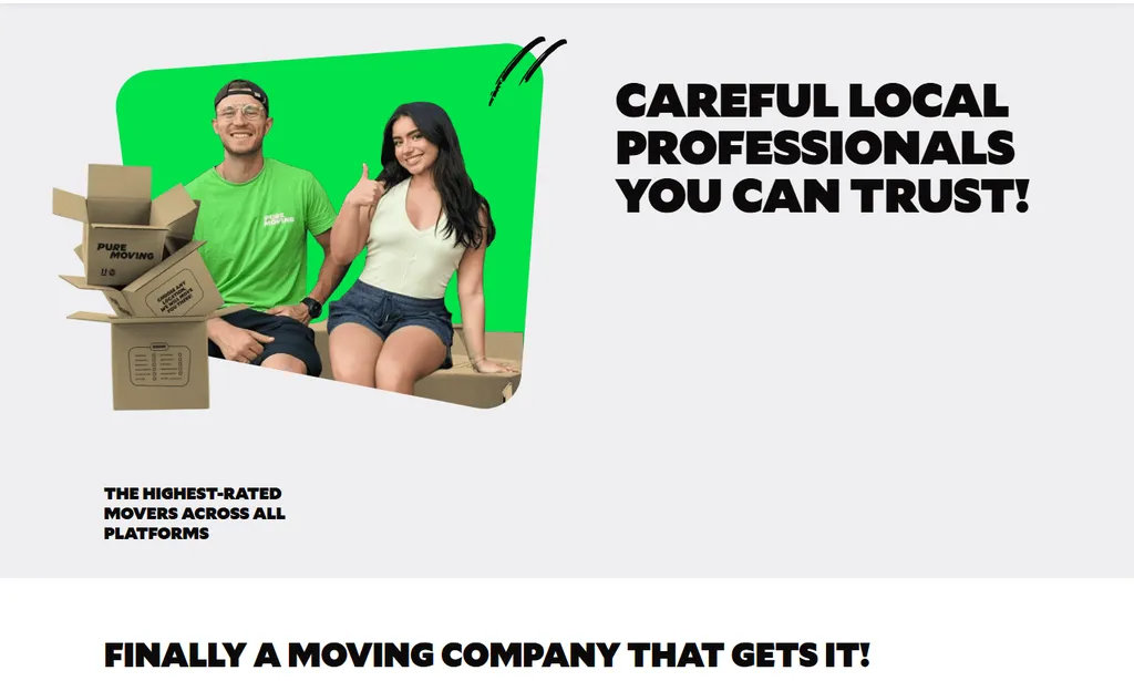 Pure Moving Company website homepage